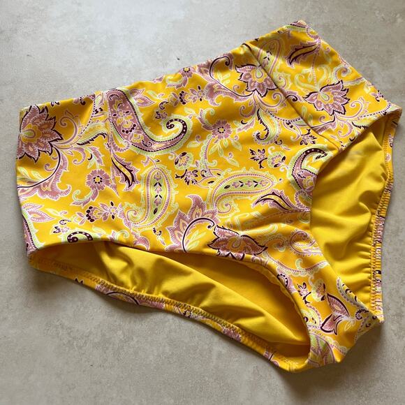 Sanctuary High Waisted Yellow Paisley Bikini Swim Bottom Size S - Picture 3 of 8